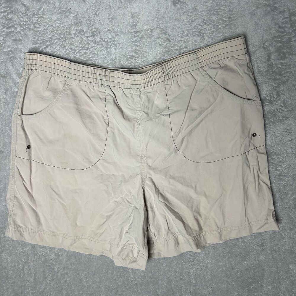 Womans Columbia Shorts Size Medium Khaki Cargo Pockets Elastic Waist Hiking